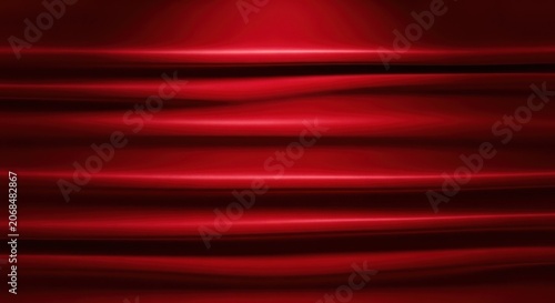 A dramatic red curtain falls slowly across the stage in a spotlight.