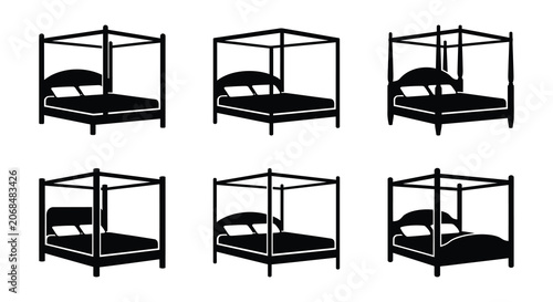 Photos Canopy bed silhouette black vector illustration on a white background