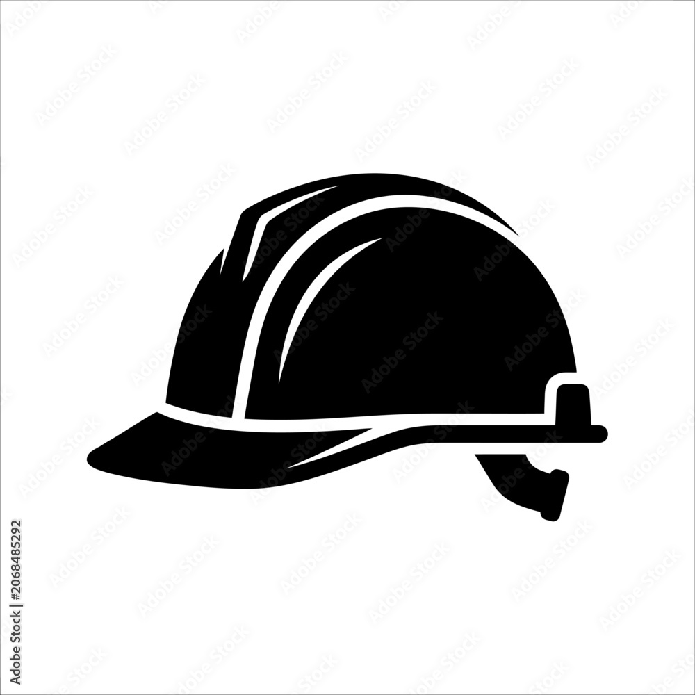 Fototapeta premium Black silhouette of a professional hard hat and safety helmet for construction industry worker safety icon and head protection equipment
