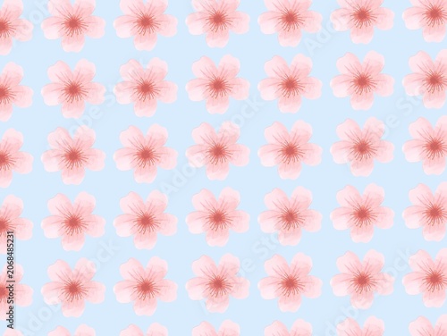Photos Repeating pattern of pink cherry blossoms on a light blue background