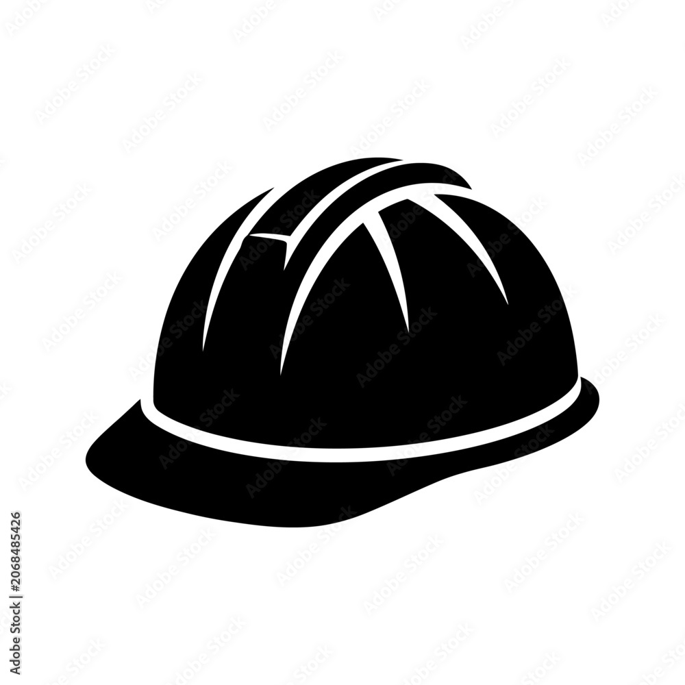 Fototapeta premium Minimalist black hard hat and safety helmet icon for construction site protection and industrial worker safety gear