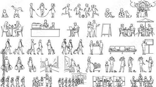 Large Set of Architectural Figures and Hand Drawn Line Art featuring a People Collection and Lifestyle Doodles for Professional Design and Layouts
