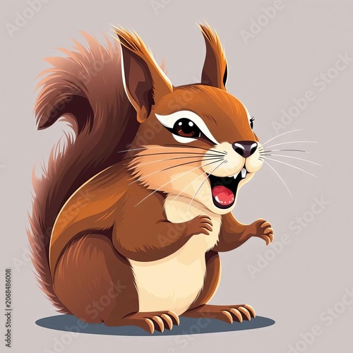 Flat squirrel illustration with open mouth and twitching whiskers, tiny, flat design