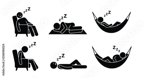 Sleeping People Silhouettes Vector Illustration On White Background