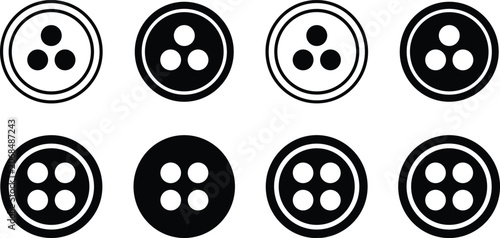 Fotografie Sewing Button Icons Set Featuring Three Hole and Four Hole Fastener Symbols for