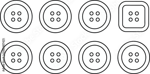 Foto Four Hole Sewing Button Icons Set Featuring Round and Square Fastener Symbols fo