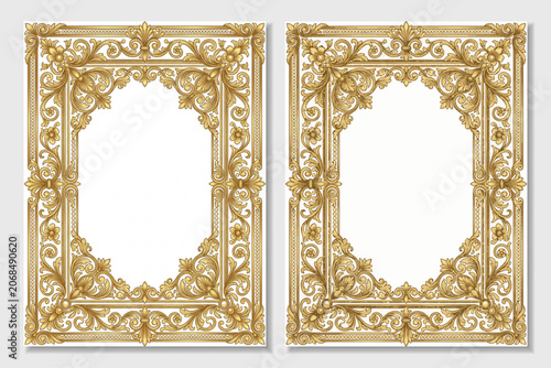 Elegant Luxury Golden Ornamental Vintage Frame Border Vector with Floral Baroque Decoration