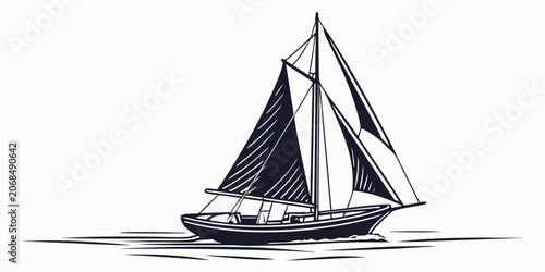 Canvastavla Stylized vector drawing of a sailing vessel floating on abstract waves with sail