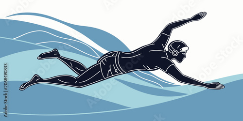 Photos Dynamic graphic illustration of a swimmer in the ocean with swimming freestyle e