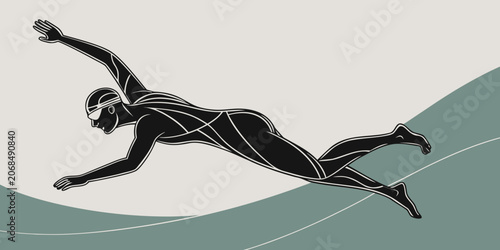 Foto Graphic illustration of professional swimmer in freestyle stroke with swimming f