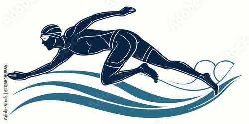 Canvastavla Graphic illustration of professional swimmer performing a turn with swimming fre