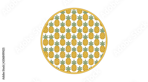 Vászonkép Tropical Pineapple Pattern Circle - Summer Fruit Design