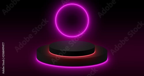 4K Luxury Neon Cylinder Podium with Copy Space Backdrop. Abstract Minimal Display Background for product showcase, presentation, and promotion. Empty display podium. Easy to use.