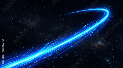 Abstract cosmic blue light streak through a starry expanse
