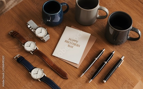 a flat lay photograph showcasing brother's day gifts