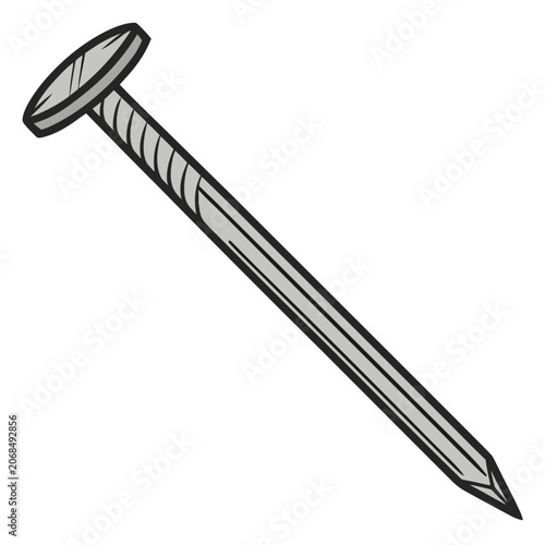 Fotografi Illustration of a single iron metal construction nail with fastener carpentry co