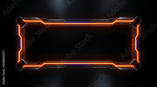 Futuristic Neon Border Frame with Glowing Orange Lines on a Dark Background