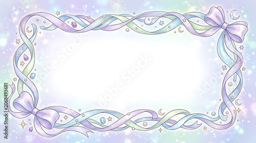 Whimsical Pastel Ribbon Frame with Stars and Moons, Perfect for Cute Designs
