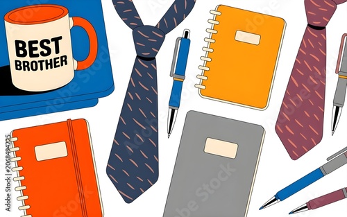 a flat vector illustration showcasing brother's day gifts