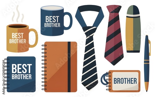 a flat vector illustration showcasing brother's day gifts