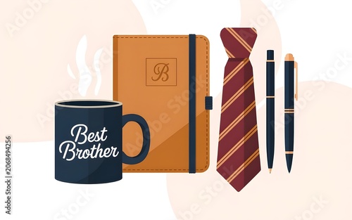 a flat vector illustration showcasing brother's day gifts