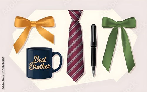 a flat vector illustration showcasing brother's day gifts