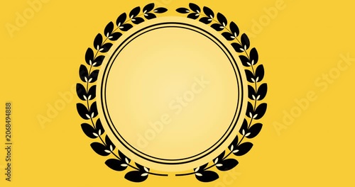 4K Circular Laurel Wreath Frame Animation on a Colorful Background. Elegant award-style border with an empty center area, perfect for awards, certificates, logos, titles, badges, and presentations.