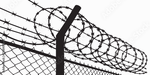 Photos Vector illustration of a high security chain link fence topped with razor wire c