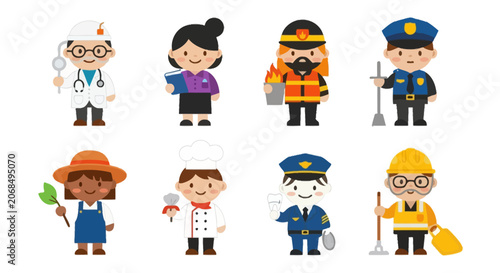 Diverse characters representing different professions and occupations