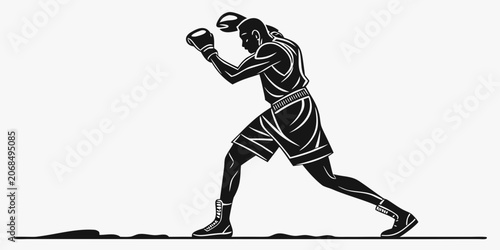 Cuadro en lienzo Minimalist black silhouette graphic illustration of a boxer training in fighting