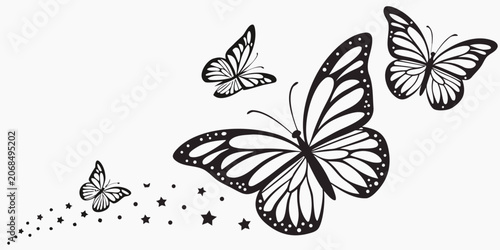 Schilderij op canvas Elegant butterfly trio with star and dot decor graphic butterfly butterflies dec