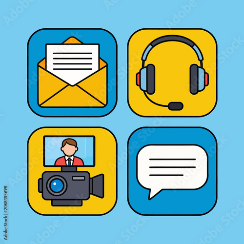 Fotografia Modern Communication Icons Representing Email, Video Conference, and Chat