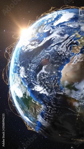 Planet Earth glows with blue energy from outer space