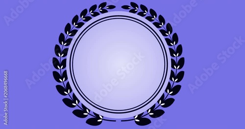 4K Circular Laurel Wreath Frame Animation on a Colorful Background. Elegant award-style border with an empty center area, perfect for awards, certificates, logos, titles, badges, and presentations.
