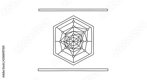 Abstract Geometric Hexagonal Network Structure with Connecting Lines and Dots