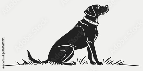 Photography Graphic silhouette of a sitting dog on grass with silhouette labrador illustrati