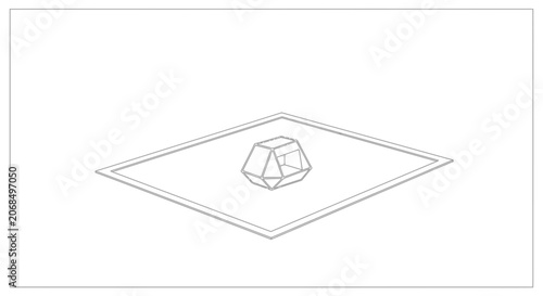 Abstract geometric shape on a flat surface, minimalist 3D render, clean design