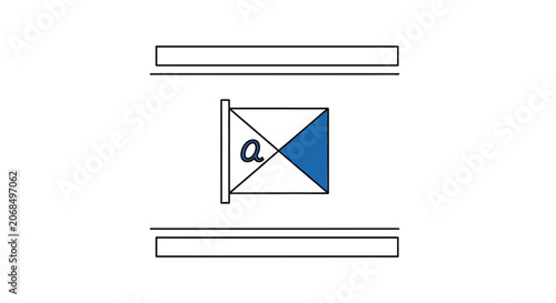 Abstract geometric shape with blue triangle and letter 'a' inside a square