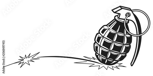 Konstfotografi Graphic art of a hand grenade with impact motion lines military explosive ammuni