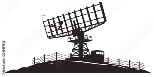 Tableau sur toile Military surveillance radar dish antenna facility graphic with surveillance mili