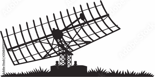 Photos Large rotating radar dish antenna communication system graphic with communicatio