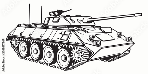 Φωτογραφία Detailed armored military tank illustration side view with military artillery ta