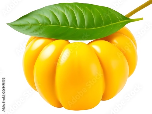 Shiny yellow pumpkin with green leaf isolated PNG, fresh vegetable close-up for healthy eating and food design, vibrant color and detailed texture