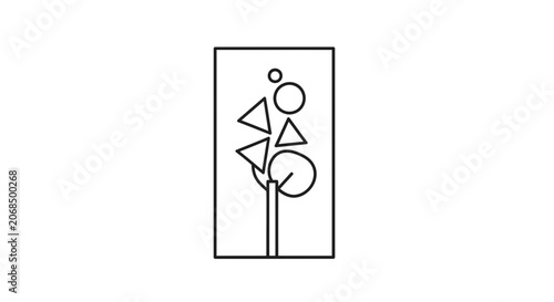 Abstract Geometric Tree with Circles and Triangles on White Background