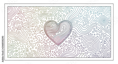 Abstract Heart Pattern with Swirling Lines and Circles, Rainbow Gradient