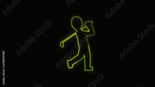  Golfer Icon Neon Seamless Loop 4K with Black Background Animated Promotional Typography for Video Editing