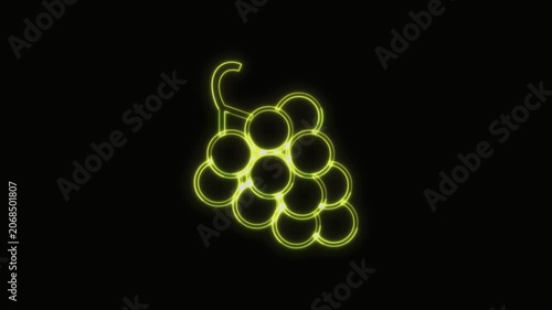  Grapes Icon Neon Seamless Loop 4K with Black Background Animated Promotional Typography for Video Editing