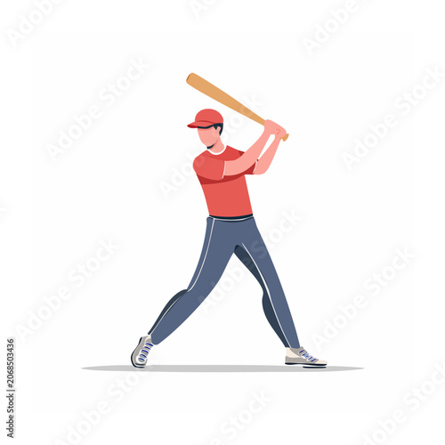 Baseball player swinging bat in flat design style
