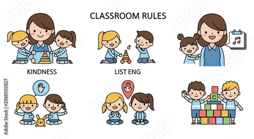 Fotografia Classroom rules and behavior icons for preschool children