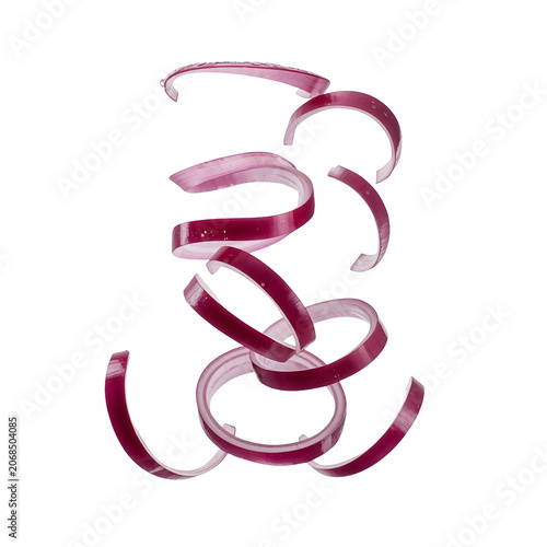 Floating Red Onion Rings Isolated on Transparent PNG Background